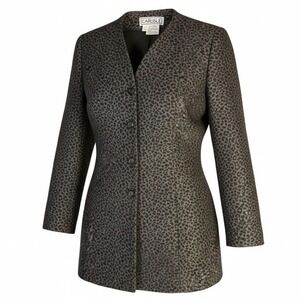 CARLISLE Women's Leopard Print Blazer Jacket Size 12 Wool Blend Y2K Vintage‎